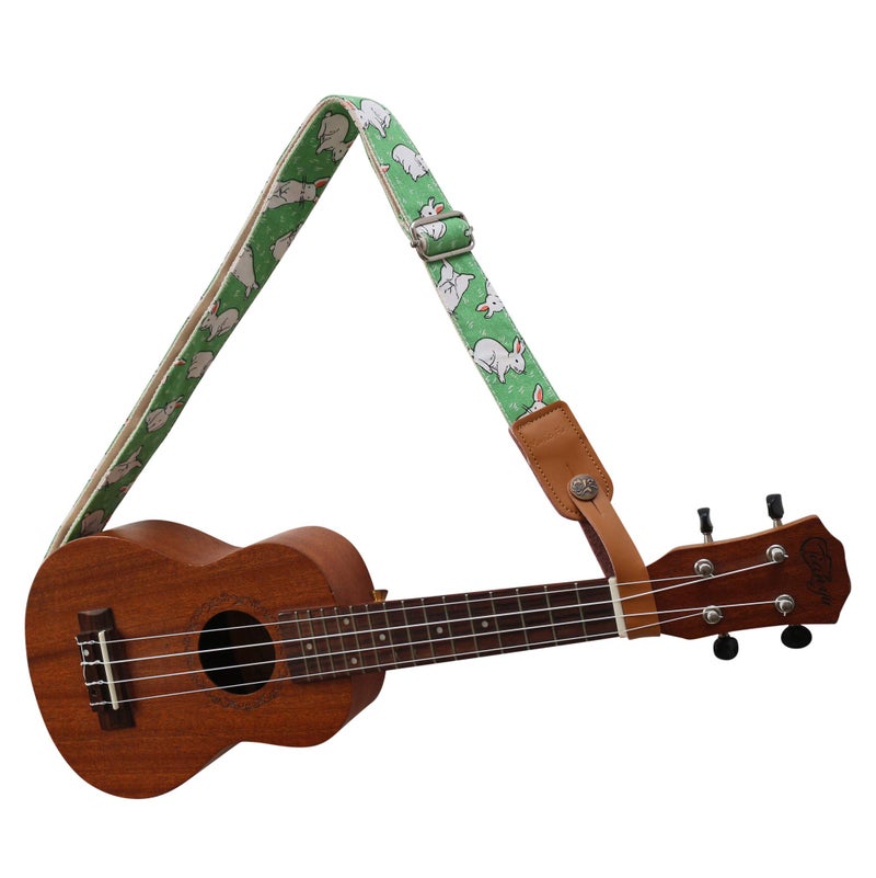 MUSIC FIRST Original Design Cute Cartoon â€œLittle Bunnyâ€ Soft Canvas & Genuine Leather Ukulele Strap Ukulele Shoulder Strap With a Genuine Leather Strap Locker - Image 5